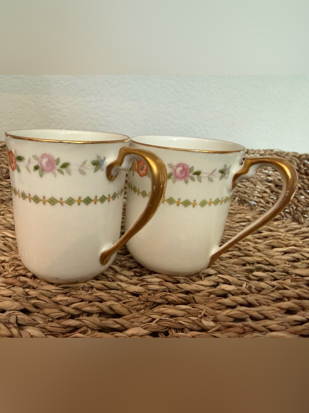 VTG Antique Noritake Nippon Mugs Pair Rose Gold 1911